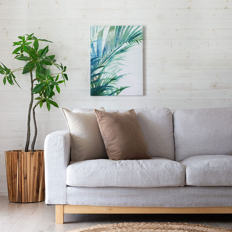 アートパネル Tropical Leaves おしゃれ アジアン アジアン雑貨 アート イラスト ウォールデコレーション キャンバス グリーン バリ島 パームリーフ ボタニカル モダン ヤシの木 リゾート 北欧 南国の葉 壁掛け 幅45cm 抽象画 絵 葉っぱ 長方形 高さ60cm 最安値
