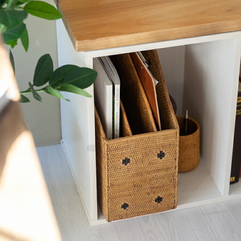 アタ製ファイルスタンド 間仕切りあり おしゃれ インテリア ファイルスタンド ファイルボックス ボックスファイル アジアン雑貨 憧れ マガジンラック マガジンボックス アジア雑貨 ナチュラル バリ雑貨 収納 卓上 デスク ブックスタンド マガジンファイル 23