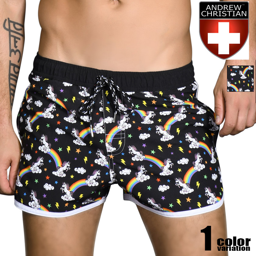 楽天市場 Andrewchristian アンドリュークリスチャン Rainbow Unicorn Swim Shorts ユニコーン柄 レインボー スイムウェア サーフパンツ ボードショーツ メンズ水着 海水パンツ 海パン 男性水着 ビーチウェア Asian Closet