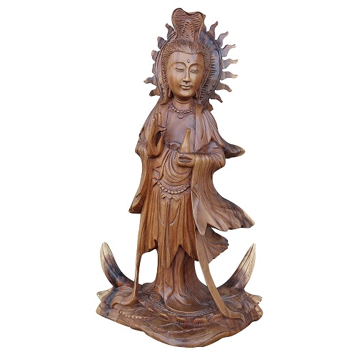 観音菩薩の木彫り彫刻 クァンイン 木製 スワール無垢材 44cm 釈迦 仏像 ブッダの木彫り 観音菩薩像 悲母観音像 Dewi Quan yin【北海道・沖縄県配送不可】 080798