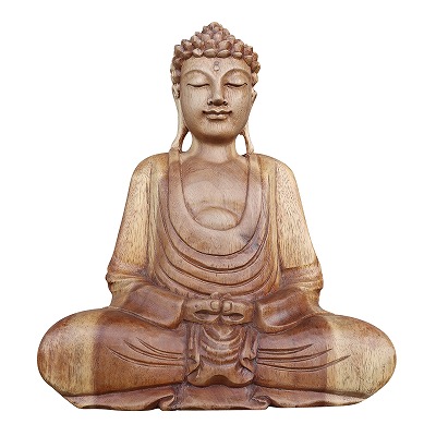 ブッダの木彫り 31cm 座像 スワール無垢材 木製仏像 仏陀置物 釈迦 観音菩薩 ブッダオブジェ 【北海道・沖縄県配送不可】080724