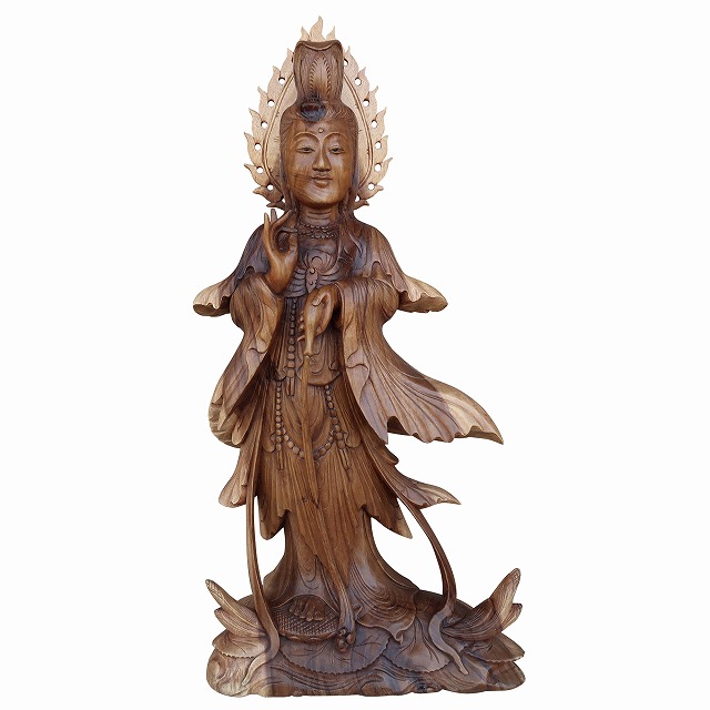 楽天市場】観音菩薩の木彫り Dewi Quan yin 木製 スワール無垢材 44cm