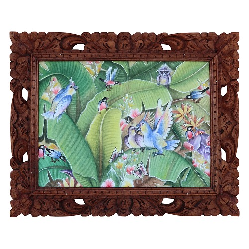 鳥の楽園 Paradise of birds 52X42 Padang Tegal DEWA PUTU BUDI作 リゾート バリ絵画 ブンゴセカンスタイル 鳥の絵【北海道・沖縄県配送不可】240444
