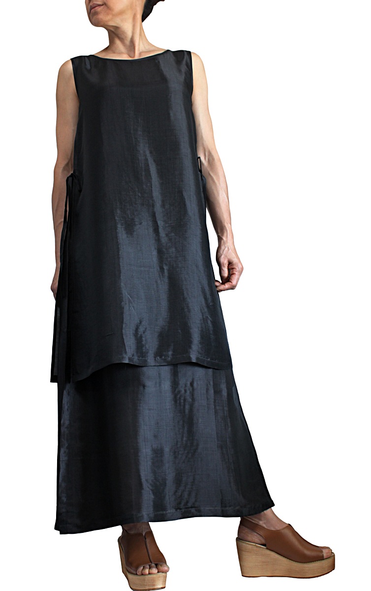 【楽天市場】チャイナシルクノースリーブダブルドレス（黒）：さわんアジア衣料雑貨店