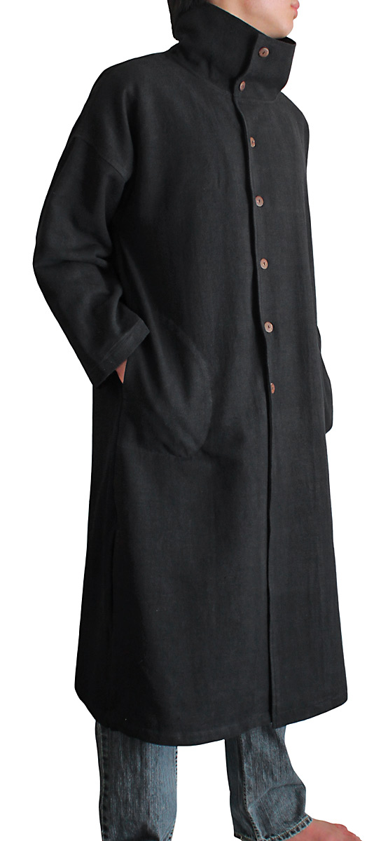 ジョムトン手織り綿オフハイネックコート（黒） | さわんアジア衣料雑貨店