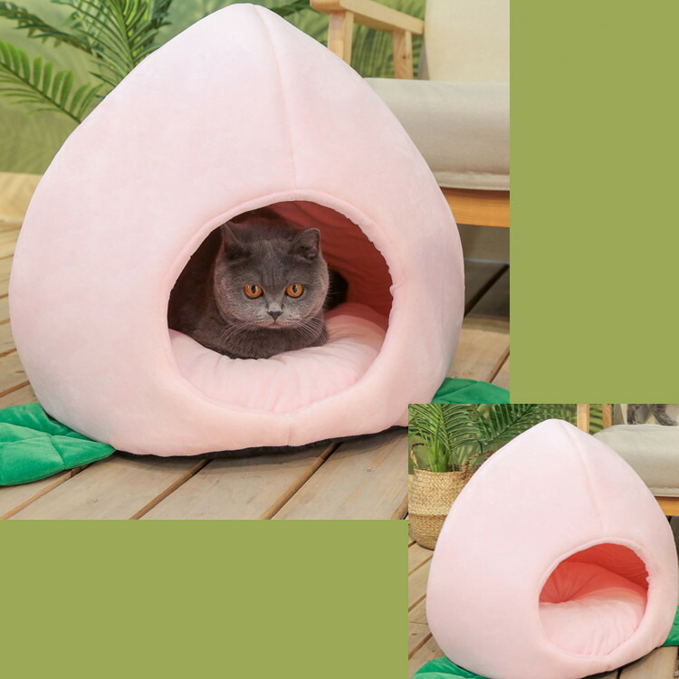 楽天市場 送料無料 猫ハウス ペットハウス 快適なペットベッド 桃型 ふわふわ かわいい 中敷き取り外し可能 ソフト 暖かい ペット 猫 犬小屋 洗える ベッドグッズ ペットクッション ペット用品 小型犬 猫用 アジアウインド