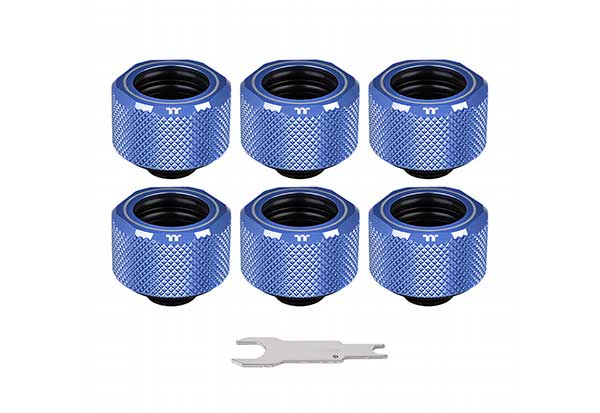 Thermaltake Pacific C-Pro G1/4 PETG 16mm OD PET-Gチューブ用コンプレッションフィッティング 6個セット ブルー｜CL-W210-CU00BU-B