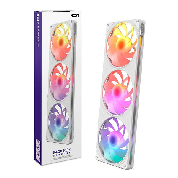 NZXT F420 RGB Reverse White シングルフレーム ケースファン 140mm&times;3 ホワイト｜RF-R242R-WF｜ASKダイレクト