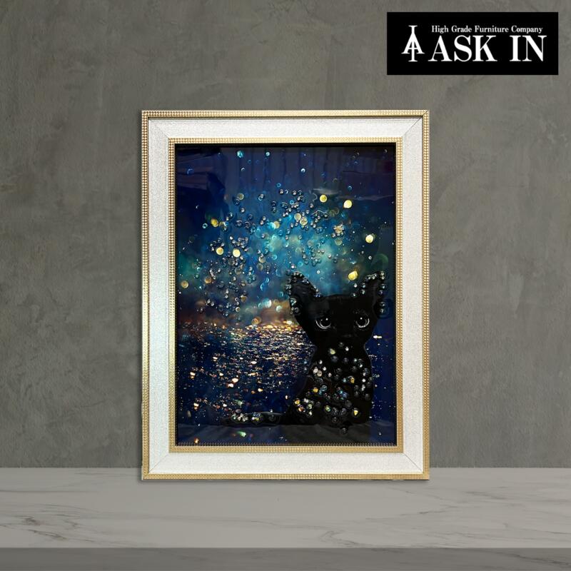 楽天市場】クリスタルアート 水晶 35x45cm 黒猫 cat ねこ 動物 アート