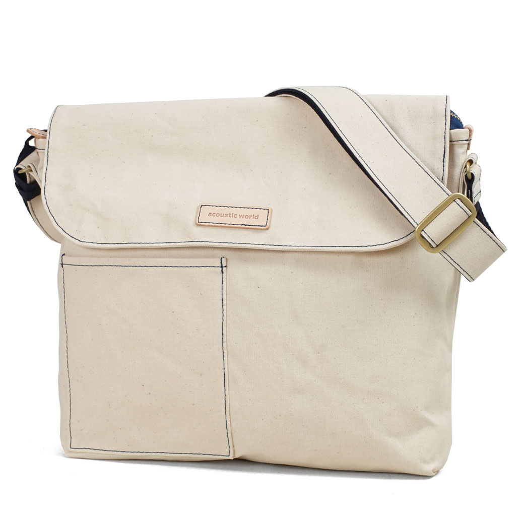 ショルダーバッグ メンズ 横型 メンズ ブランド 斜めがけ Acoustic Aw アコースティック ワールド ポケットを前面に装備 ハリ コシのある10号帆布を使用 Acoustic キャンバス World Stitch ステッチ 帆布 斜めがけ バッグ 肩掛け 日本製 撥水 カジュアル メンズ