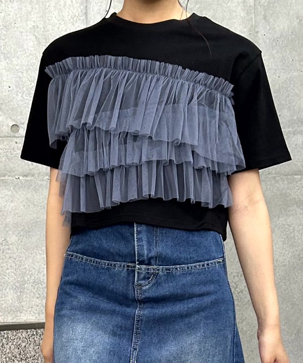 as know as フリチュールドッキンＰＯ レディース トップス カットソー 半袖 プルオーバー Ｔシャツ かわいい おしゃれ カジュアル 上品 華やか トレンド フリル チュール ピンキー