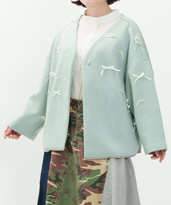 as know as リボンライトアウター レディース ジャケット ジャケット 前開き リボン ライン 刺繍 長袖 パイピング ノーカラー リメイク｜AS KNOW AS　店