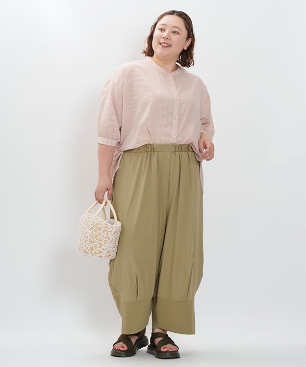 as know as ひやひや切替３Ｄパンツ レディース 大きいサイズ ボトムス カットソー パンツ パンツ カット 切替 タック リブ ウエストゴム ポケット ステッチ ペグ コクーン オオラカ 9,856円