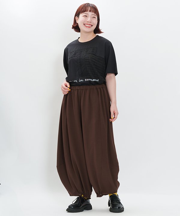as know as ひんやり好きの立体ＰＴ レディース 大きいサイズ ボトムス パンツ パンツ ウエストギャザー ウエストゴム 切り替え ドロスト コクーン ペグ オオラカ
