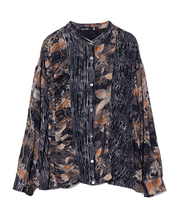 as know as モヤがかりのムギュリＳＨ レディース トップス シャツ プリント 花柄 ＭＩＸ シャツ ブラウス シャーリング ボタン ギャザー ドゥバズ｜AS KNOW AS　店
