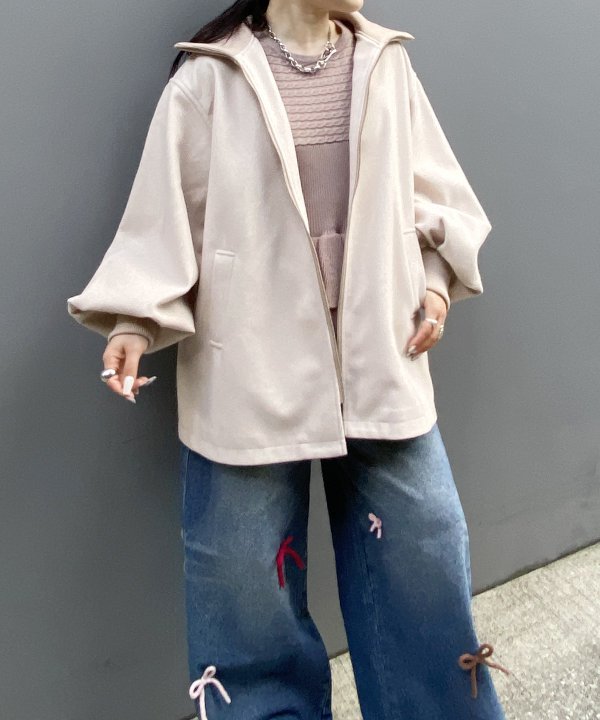 as know as リブカラーＺＩＰコート レディース コート ショートコート 大きめリブ ミドル丈 ピンキー