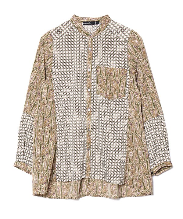 as know as ペイペイＭＩＸＳＨ レディース トップス シャツ シャツ ＳＨ バンドカラー ２ＷＡＹ ブラウジング ポケット付き ペーズリー 光沢 柄ミックス ドゥバズ