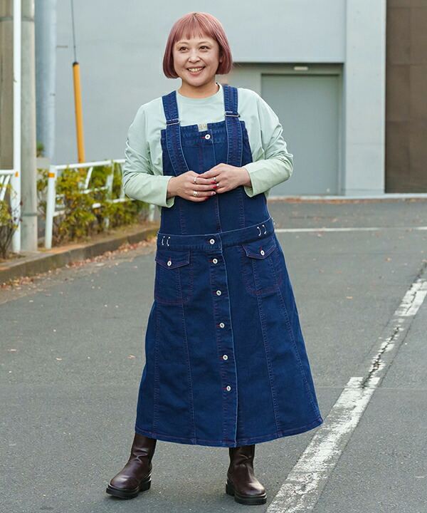 as know as 持ってて嬉しいデニＪＳＫ レディース 大きいサイズ ワンピース シャンスカ ＪＳＫ ３ＷＡＹ 着回し デニム ドット 無地 伸縮性あり ポケット付き オオラカ