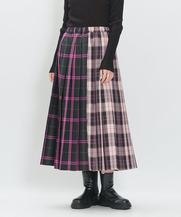 as know as チェック×ＣＨＫプリＳＫ レディース ボトムス スカート プリーツスカート ＳＫ チェック ロングスカート ウエストゴム ポリエステル アノネネ