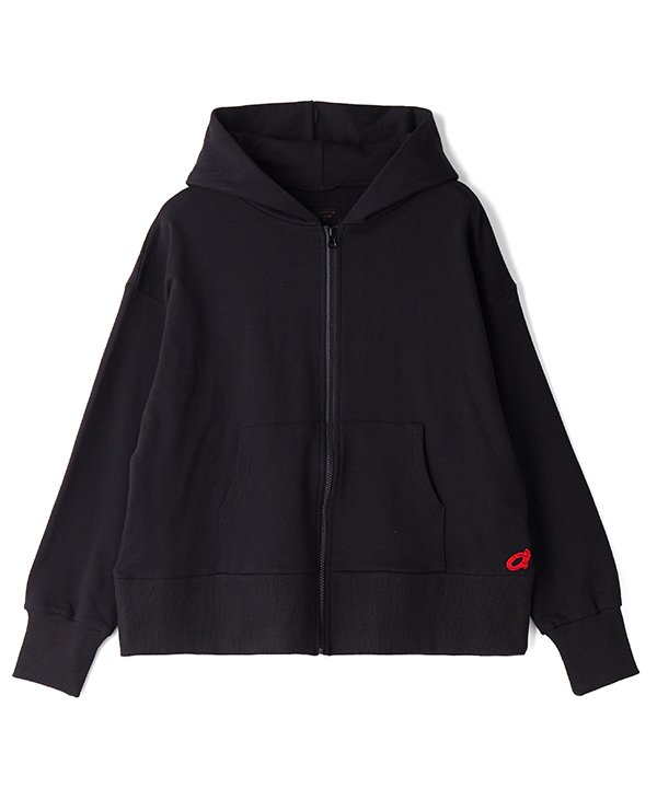 as know as シンプリージップアップ レディース トップス カットソー カーディガン パーカー パーカー ジップアップ ＺＩＰ フード カットソー リブ 裏毛 ａワッペン 綿 ポケット付き ドゥバズ