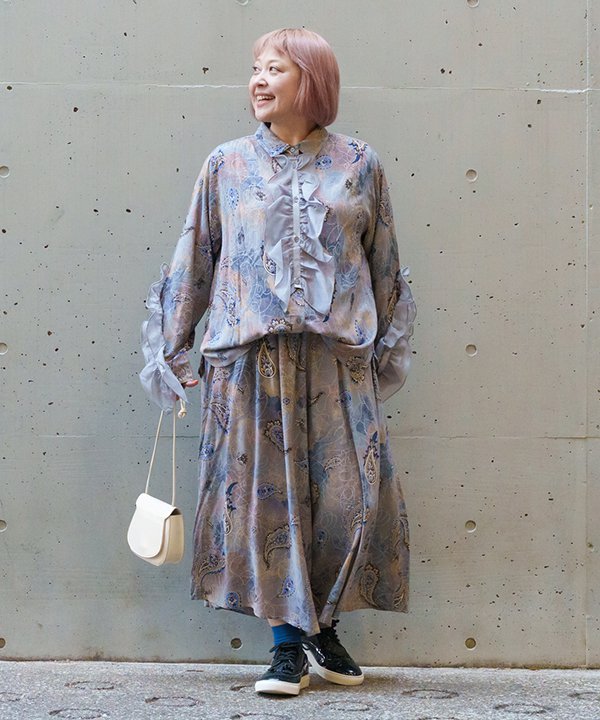 as know as ペイズリワールドPT レディース 大きいサイズ ボトムス パンツ ワイドパンツ ワイドパンツ フレア ウエストゴム ポケット ギャザー ペイスリー プリント 柄パンツ オオラカ|AS KNOW AS 店