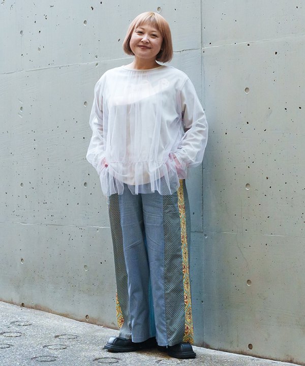 as know as ニューレトロ柄ＭＩＸＰＴ レディース 大きいサイズ ボトムス パンツ パンツ 切替 ＭＩＸ 柄 花柄 小紋柄 ポケット付き ウエストゴム リヨセル 麻 綿 オオラカ