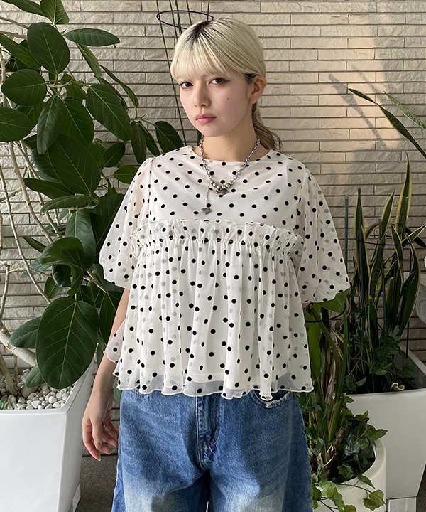 as know as バルーンギャザＢＬ レディース トップス ブラウス ドット バルーン袖 ギャザー ピンキー