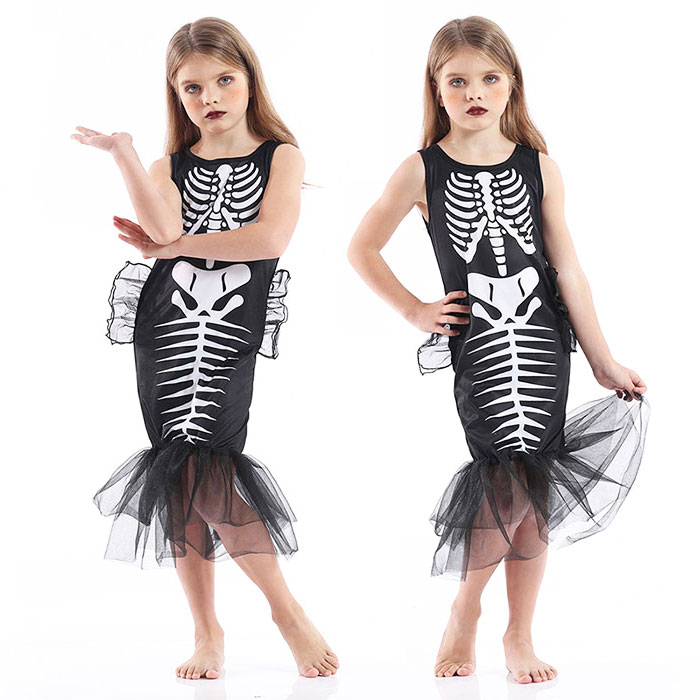 在庫限り 子供服 ワンピース コスプレ ハロウイン衣装 マーメイドスカート 子供 仮装 ハロウイン 髑髏 骸骨 どくろ ドクロ スケルトン デビル 女の子 衣装 チュール イベント Halloween 変装 舞台演出 パーティー Patrasnipatomarimpulso Com