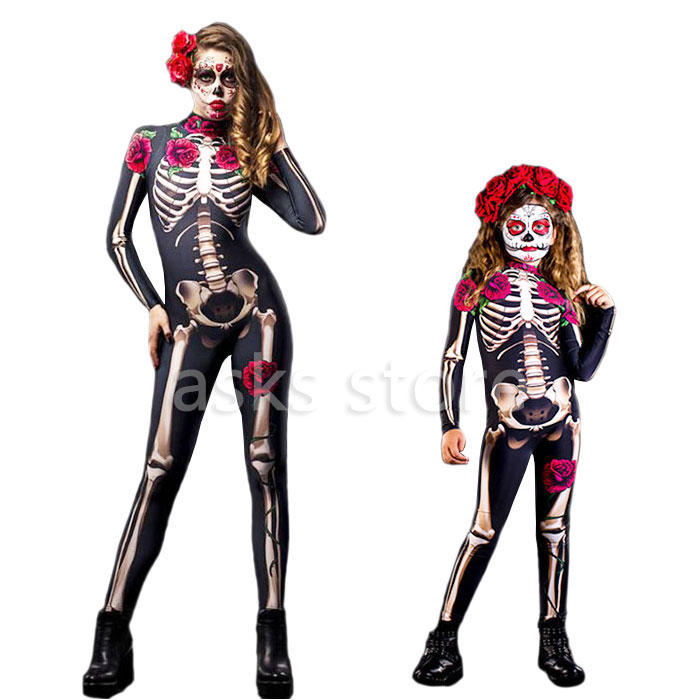 再販ご予約限定送料無料 コスプレ衣装 ハロウイン 子供服 大人 女の子 ジャンプスーツ 骸骨 全身タイツ 制服 巫女 ウィッチ コスプレ ボディースーツ 悪魔 どくろ ドクロ スケルトン 親子ペアルック 変装 コスチューム バンパイア 吸血鬼 家族お揃い Cosplay 欧米風