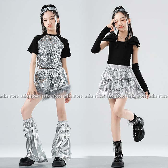 女の子ダンス衣装 子供の日 ジャズダンス衣装 キッズ チアガール セットアップ スパンコール 半袖トップス ミニスカート ショートパンツ キラキラ ストリートダンス ヒップホップ 舞台衣装 派手 JAZZ hiphop チアダンス ステージ衣装 ジュニア 文化祭おしゃれ