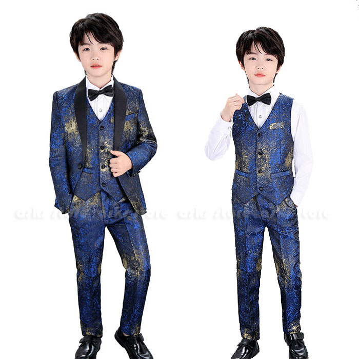 キッズ用スーツ 男の子 4点セット 5点セット 子供スーツ フォーマルスーツ 高級感 ジャケット シャツ ベスト 蝶ネクタイ パンツ 長袖 グラデーション ダンス衣装 ステージ衣装 テーラードジャケット 派手 結婚式 ピアノ 発表会 礼服 紳士服 新年 イベント おしゃれ 120-170cm｜asks Dance Gear