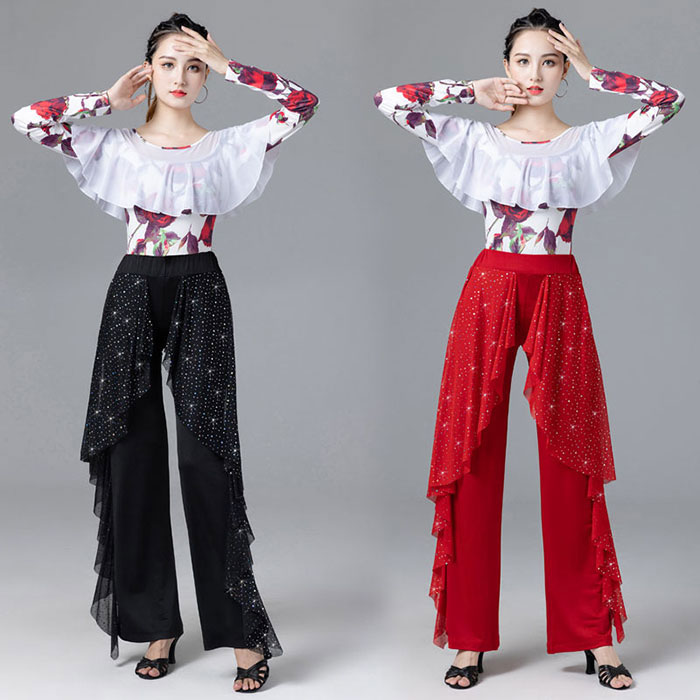 楽天市場】ダンス トップス 社交ダンス衣装 五分袖 シースルー 花柄