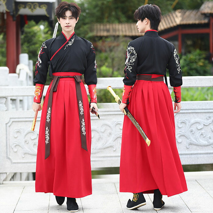 楽天市場】メンズ漢服 鳳凰刺繍 コスプレ衣装 交差襟トップス 袴風