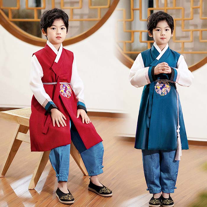 キッズ 韓服 チマチョゴリ 男の子 子供服 コスプレ衣装 韓国 朝鮮民族衣装 長袖 上下セット トップス ベスト パンツ 可愛い 韓国伝統古典舞踊 ダンス衣装 キッズ服 ステージ衣装 学園祭 イベント 文化祭 コスプレ衣装 パーフォマンス 演劇 民族風 舞台衣装 110～160cm