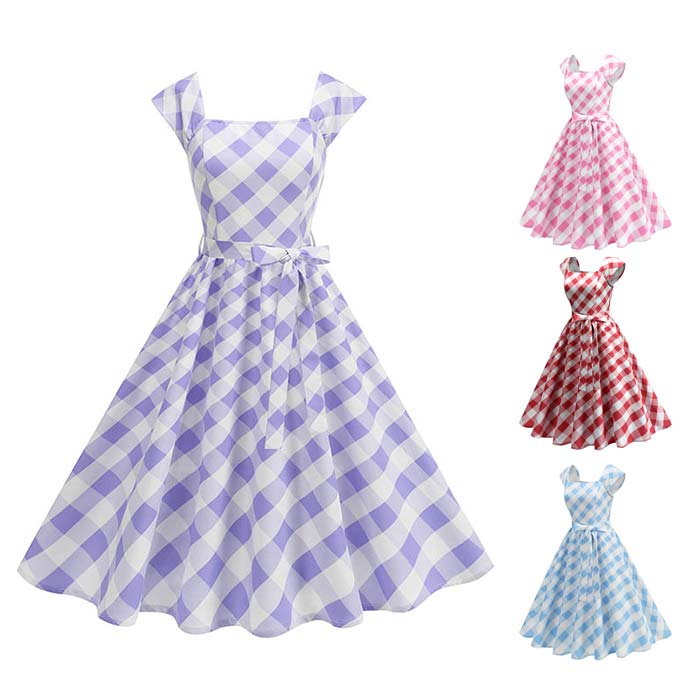 楽天市場】チェック柄 ミディアムドレス green ミディアム丈 フレア A