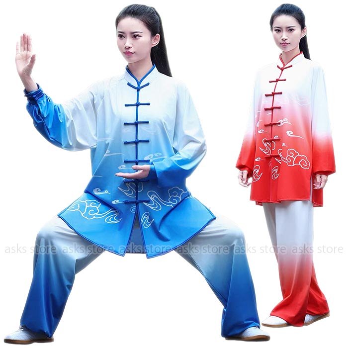 太極拳 服 グラデーション 太極拳お召しもの 祥雲柄 レディース メンズ 太極拳読み合わせる着 カンフーウェア 長袖 太極拳服 茶服 武術服 男女兼用 ウーシュー 瀬戸もの服 色彩設計 功夫 練功服 大極拳ズボン下 培養祭 翰林院祭 でき事 監督服 運動競技お召しもの お一揃い 倶楽部服 高座お召しもの