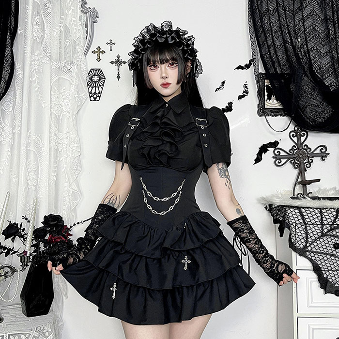 Louis Vuitton ブラックフリルミニワンピース 半袖 Amazon.co.jp: [YYQ-SHOP] ワンピース レディース スリム フリル