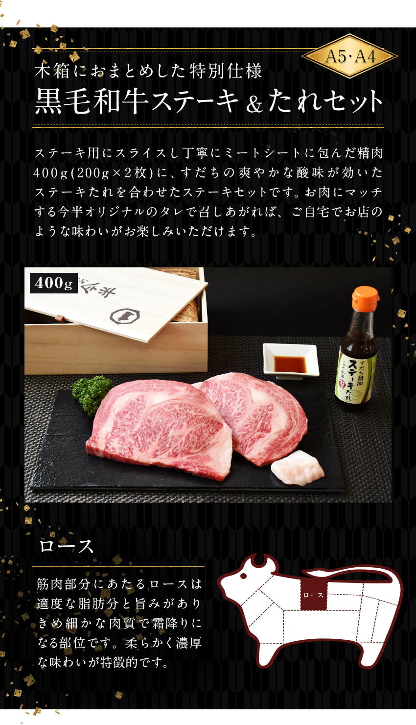 驚きの価格が実現 人形町今半 黒毛和牛ステーキ 200g×2枚 タレ付きセット 贈答用 木箱入り ロースステーキ 化粧箱入り A4 A5 牛肉  ビフテキ 雌牛 ロース 肩ロース リブロース スライス 400g 185g すだち醤油 ギフト 贈答品 お中元 お歳暮 IH-SR400  fucoa.cl