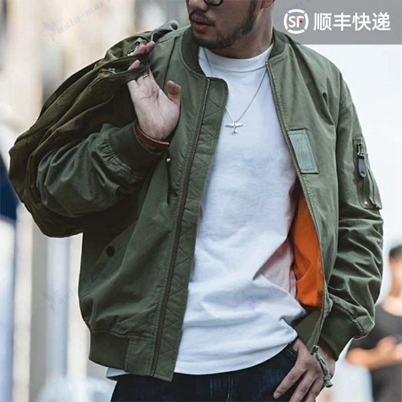 メンズフライトジャケット レトロアメカジ風 春秋冬着用可 ミリタリー野球風スカジャン / スタジャン特徴 防寒性あり 大きいサイズ対応 30-60 代向け バイク用可 おしゃれ個性的 カジュアルファッション ブルゾン兼ショットコート｜asla mart