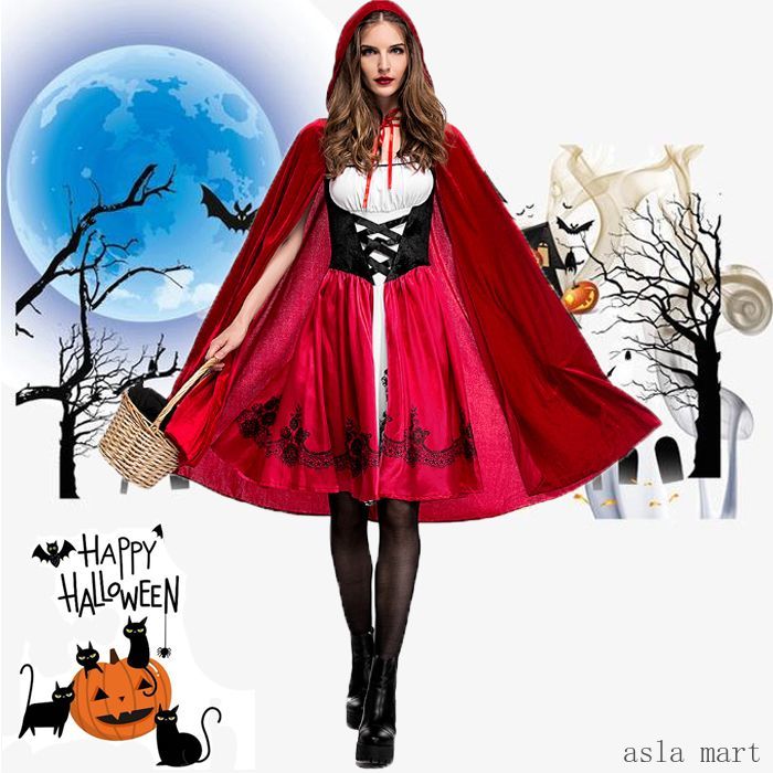 ハロウィン コスプレ 衣装　赤ずきん レディース コスチューム マント付き 魔女 パーティー 衣装 ハロウィーン 仮装 大人用 女性 ワンピース Halloween 変身 コスプレ 衣装 学園祭 文化祭