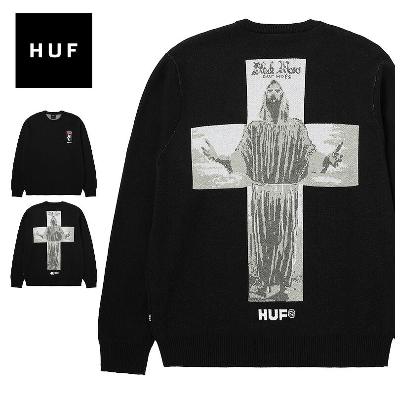 HUF セーター ハフ ニット レディース 女性 メンズ クルーネック ストリート ブランド オーバーサイズ おしゃれ 男性 秋 冬 プレゼント スケーター スケボー huf25aw005 ブラック M L XL