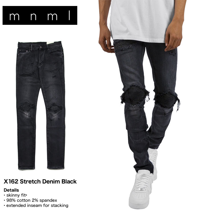 ミニマル mnml デニム スキニーパンツ メンズ ストリート ブランド オーバーサイズ おしゃれ X162 STRETCH DENIM BLACK mnml067 ブラック 28inch 29inch 30inch 32inch 34inch 36inch 38inch