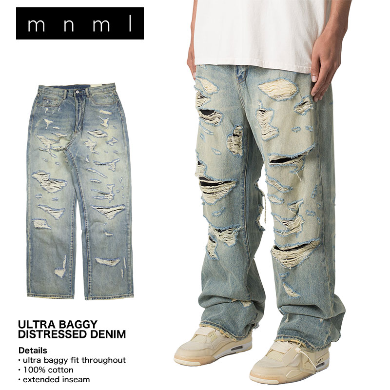 ミニマル デニム mnml パンツ バギーパンツ メンズ ストリート ブランド オーバーサイズ おしゃれ かっこいい mnml123 ヴィンテージブルー 28inch 29inch 30inch 32inch 34inch 36inch 38inch