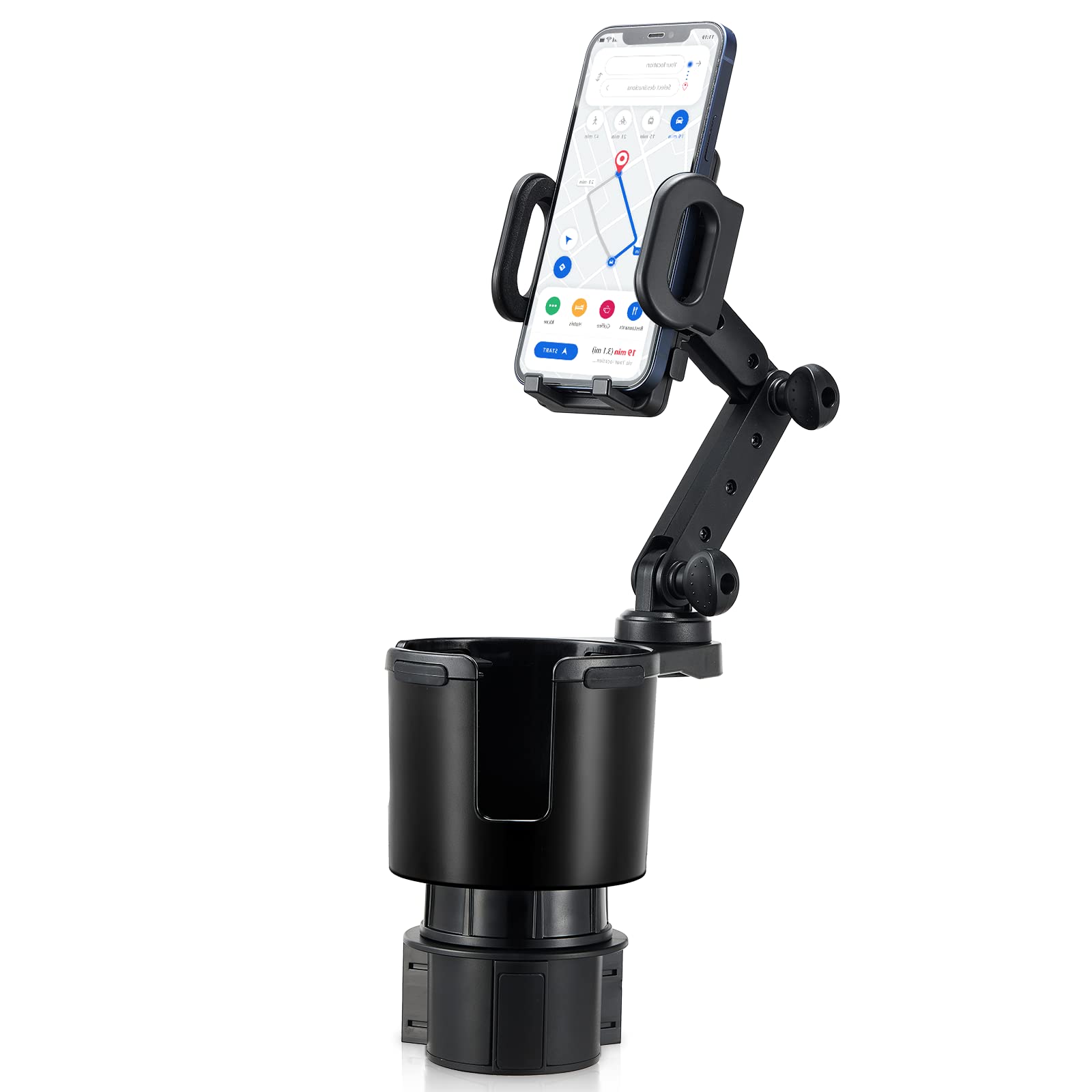 カップホルダー拡張器 2イン1 iPhone全スマートフォンに対応 カーカップホルダー拡張器 カップホルダー携帯電話ホルダー 車用携帯電話マウント付き 調節可能なベース 360度回転|アソラ