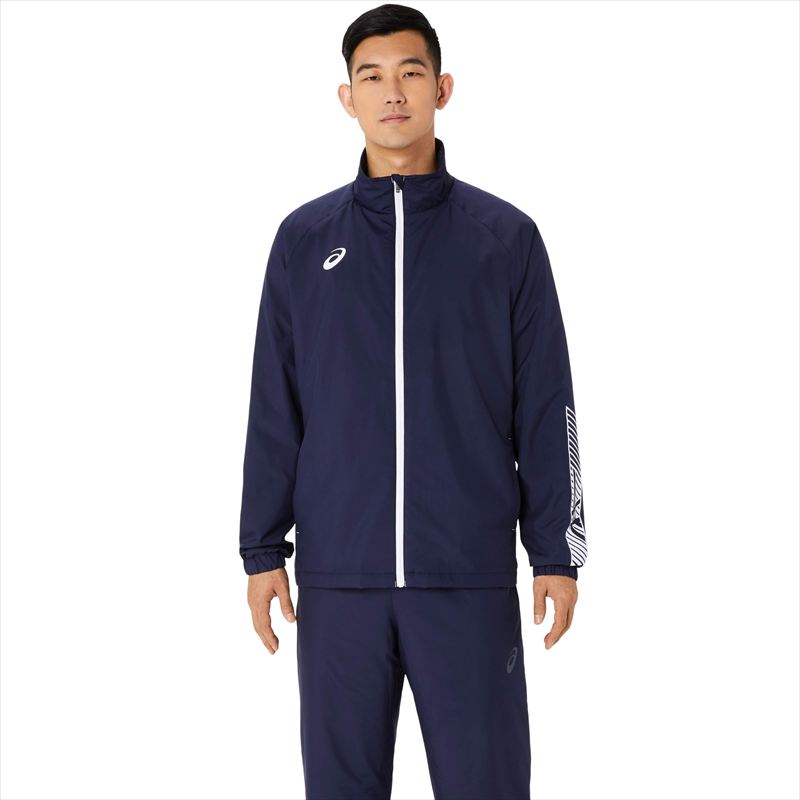 [asics]アシックス裏トリコットウインドブレーカージャケット(2031E745)(400)ミッドナイトxブリリアントホワイト｜ASPOアスリート