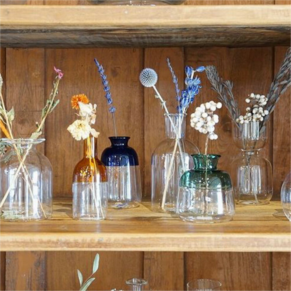 売れ筋 ガラスベースツートンs オレンジ 花瓶 おしゃれ 一輪挿し 小さい 小さな フラワーベース ガラス シンプル 北欧 インテリア かわいい アンティーク ヴィンテージ ドライフラワー Hs2818