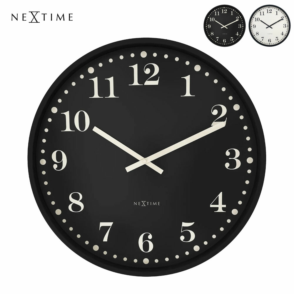 NeXtime Dickens Large ネクスタイム 時計 掛け時計 壁掛け 静か 静音 北欧 モダン 大きい おしゃれ ミッドセンチュリー ヴィンテージ アンティーク レトロ クラシック ホテルライク かわいい アナログ リビング インテリア シンプル 白 黒 ホワイト ブラック NXT-3319|asquisse
