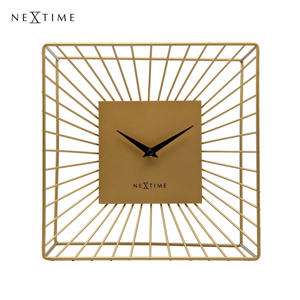 NeXtime Vasco Table ネクスタイム 時計 置き時計 置き型 北欧 モダン おしゃれ ミッドセンチュリー アナログ インテリア シンプル 四角 正方形 スクエア ゴールド NXT-5246|asquisse