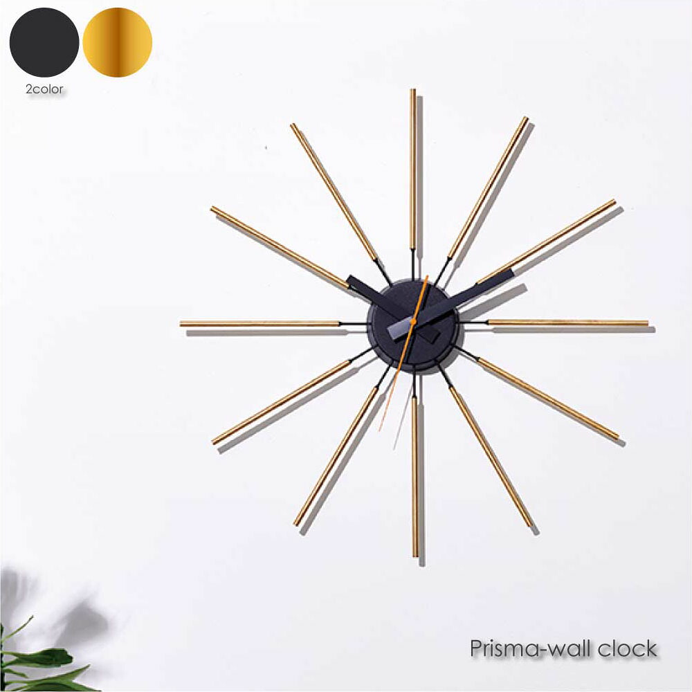 Prisma-wall clock 時計 壁掛け 壁掛け時計 アナログ ウォールクロック インテリア アンティーク ビンテージ おしゃれ ミッドセンチュリー 結婚祝い 新築祝い 贈り物 リビング シンプル インダストリアル ブラック 黒 ブラス 真鍮 TK-2095|asquisse