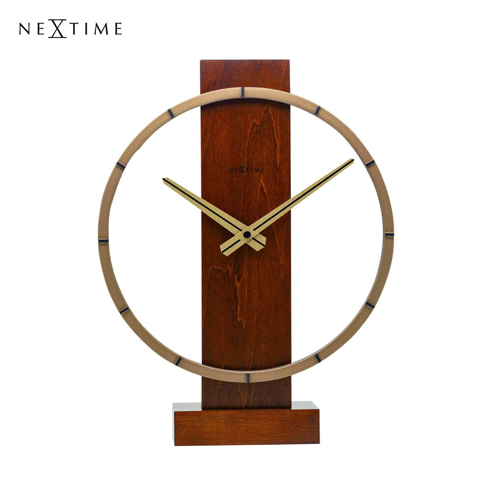 NeXtime Carl Small ネクスタイム 時計 置き時計 置き型 掛け時計 壁掛け時計 北欧 モダン おしゃれ インダストリアル ミッドセンチュリー アナログ インテリア シンプル 丸 ラウンド ウッド 木 木製 ブラウン ゴールド NXT-5226｜asquisse home living 16,940円